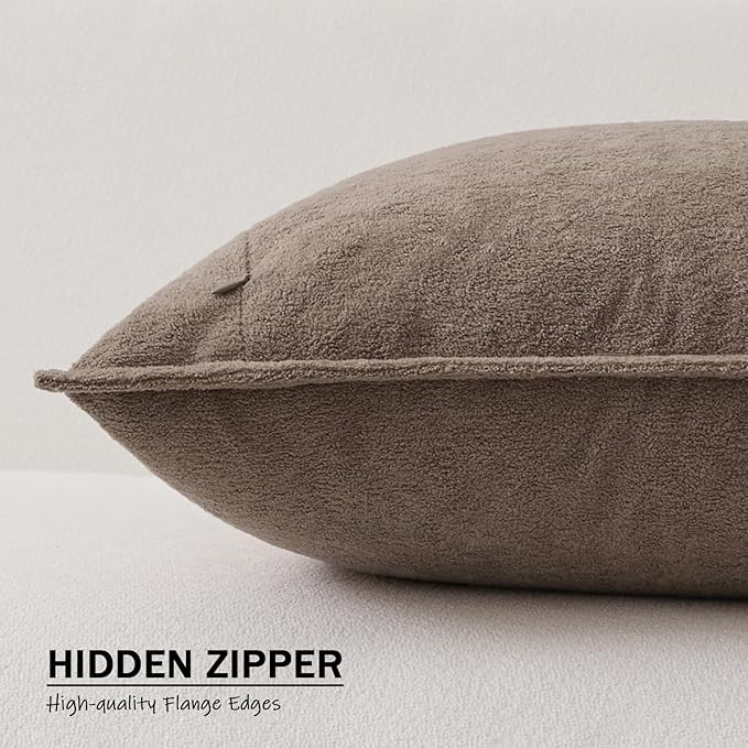 Kevin Textile Waterproof Decorative Pillow Covers Taupe 12x20 Inch Pack of 2 Soft Boucle Textured Lumbars Cushions Elegant Accent Pillows for Couch Sofa Chair Bed Home Decor Indoor Outdoor