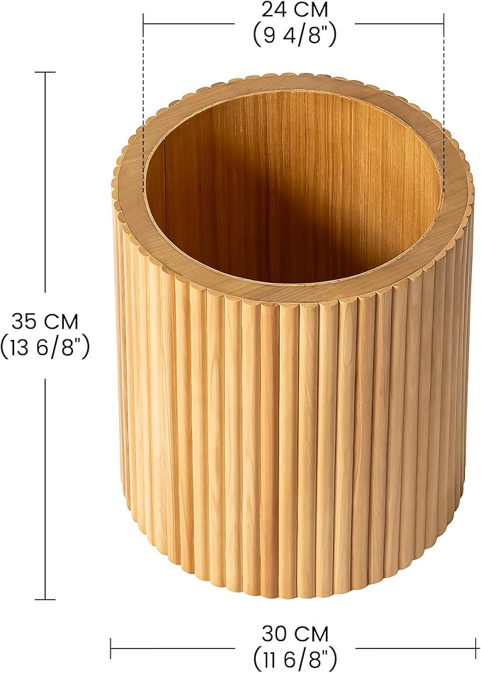 SHYFOY Fluted Wooden Round Indoor Outdoor Planters, Cylinder Decorative Floor Vase Flower Plant Pots for Living Room Dining Bedroom Home Corner