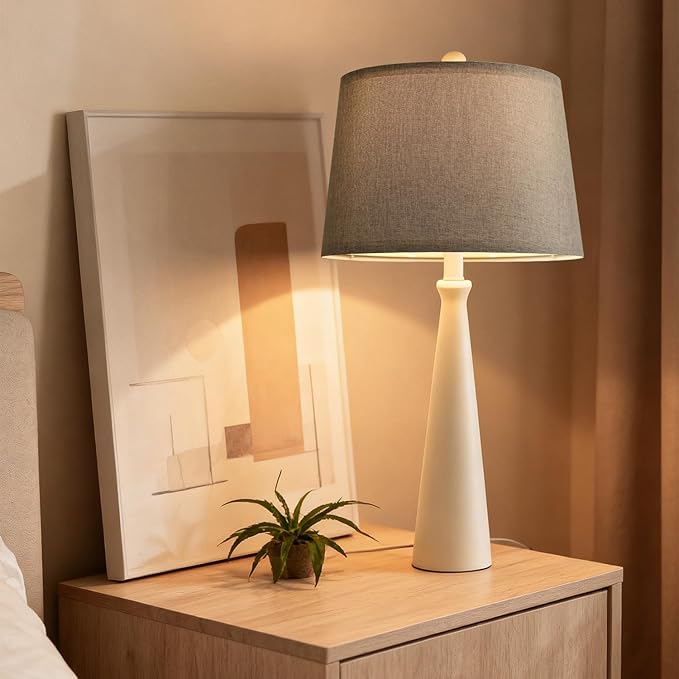 Oneach 25.75" White Table Lamp Set of 2, Modern Vintage Bedside Table Lamps with USB Ports, Traditional Nightstand Desk Lamps Set for Living Room Bedroom