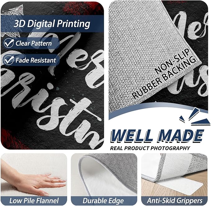 Christmas Area Rug, 6x9 Rug for Bedroom, Xmas Tree Snowflake Holiday Washable Rugs for Living Room, Non Slip Soft Low Pile Stain Resistant Carpet, Merry Christmas Room Decor