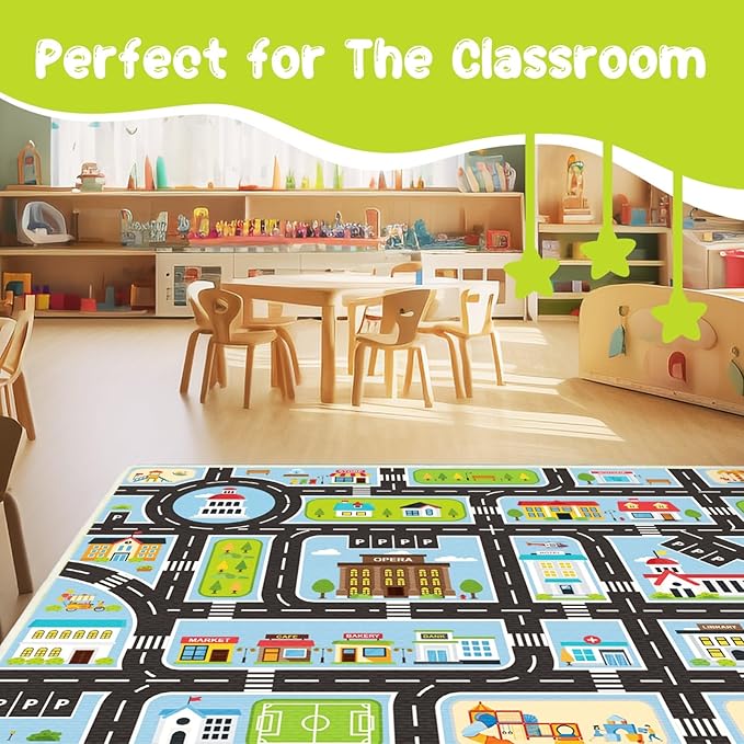 Kids Carpet Car Rug Play Mat, 5'x8' Road Rug Carpet for Kids, City Life Educational Rugs with Non-Slip Road Traffic Rug Mats, Great for Kids Playroom Bedroom Boys Girls
