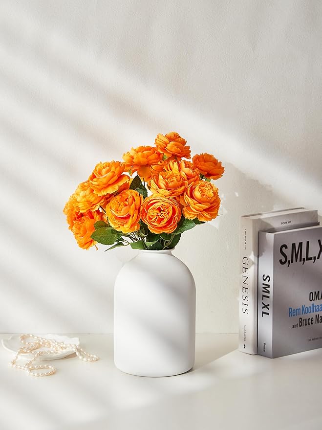 White Vases for Home Decor Large White Metal Flower Vases for Table Centerpieces Living Room, Wabi Sabi Decor Modern Minimalist Table Decor