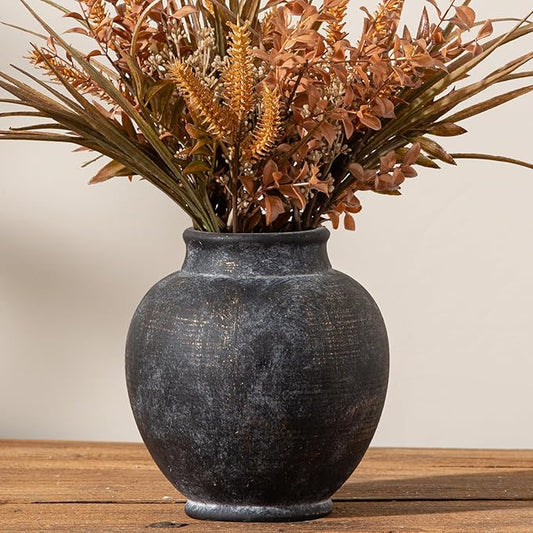 Ceramic Flower Vase, 6.7 Inch Rustic Farmhouse Decorative Vase Pottery Pampas Grass Vases for Home Decor Table Living Room Entryway Mantel Bookshelf Bedroom Bathroom Kitchen - Black