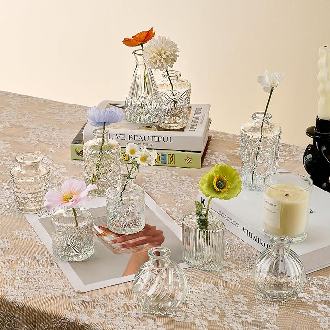 Glass Bud Vase Set of 33 Pcs Small Minimalist Vases for Flowers, Vintage Rustic Home Decor for Table Centerpiece Wedding Party, Modern Clear Aromatherapy Bottle for Living Room Bedroom