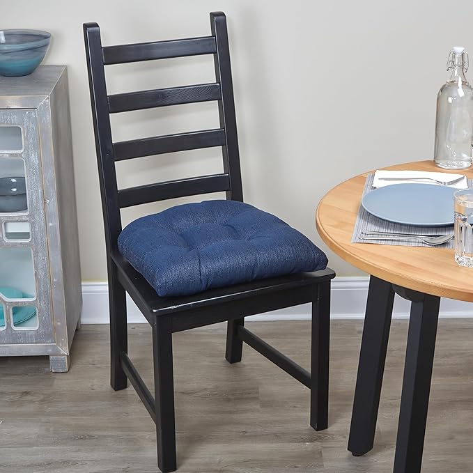 Klear Vu Gripper Overstuffed Universal Non-Slip Dining Chair Cushions for Kitchen Decor or Office Use, U-Shaped Skid-Proof Seat Pad, 15x15 Inches, 2 Count (Pack of 1), Solid Indigo Blue