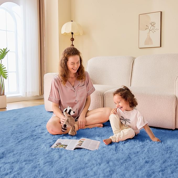 OPPODREAM 4ft Blue Circle Rug for Bedroom, Ultra-Soft Round Rugs 4-ft for Living Room, Fluffy Carpet for Nursery, Kids, Girl, Boy, Baby, Plush, Fuzzy, Shag, Shaggy, Cute Home Decor