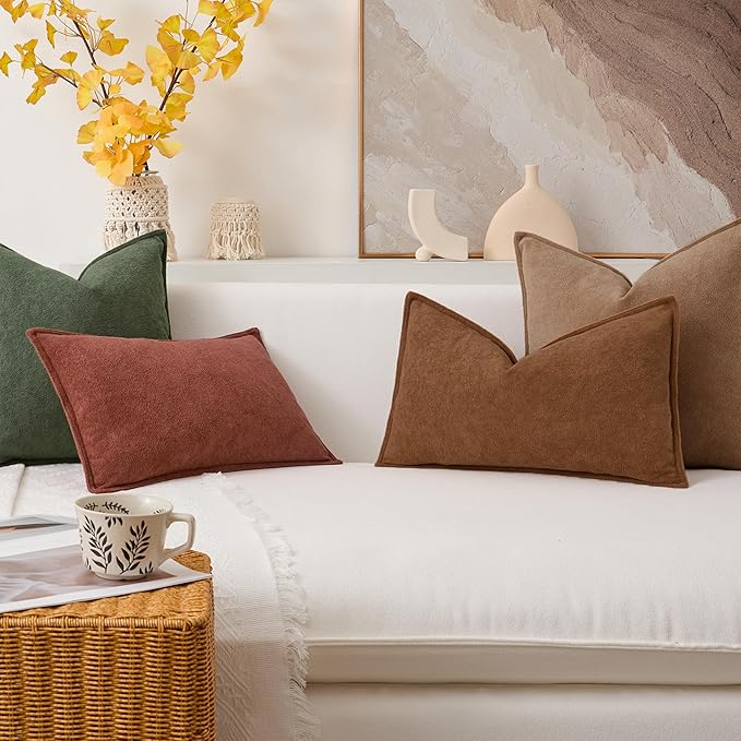 Kevin Textile Fall Waterproof Decorative Pillow Covers Burnt Brick 12x20 Inch Pack of 2 Soft Boucle Textured Lumbars Cushions Elegant Accent Pillows for Couch Sofa Chair Bed Home Decor Indoor Outdoor