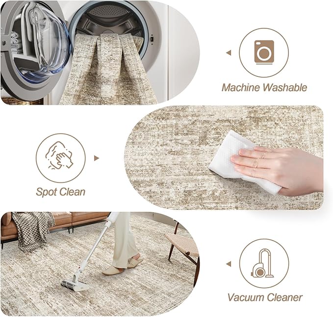 Area Rugs 4x6 for Living Room, Vintage Washable Rugs for Dining Room, Kitchen, Non-Slip Area Rug Brown