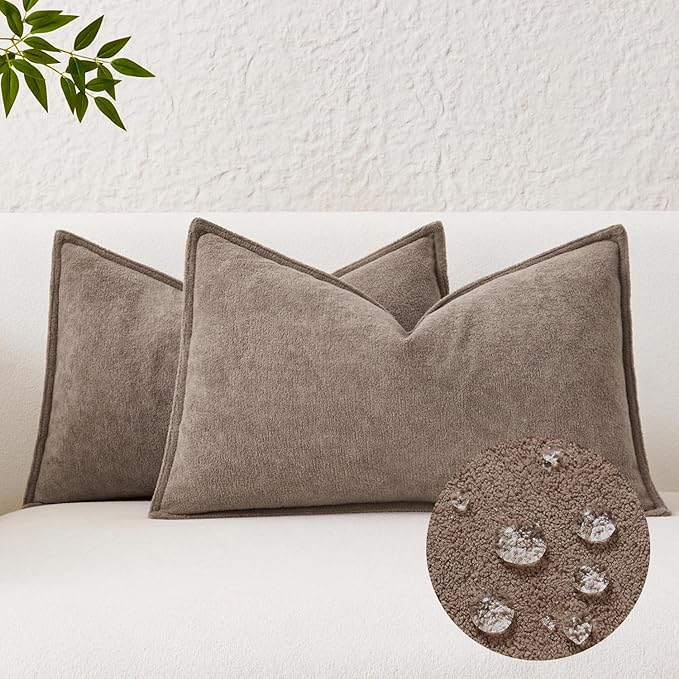 Kevin Textile Waterproof Decorative Pillow Covers Taupe 12x20 Inch Pack of 2 Soft Boucle Textured Lumbars Cushions Elegant Accent Pillows for Couch Sofa Chair Bed Home Decor Indoor Outdoor