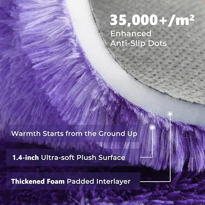 OPPODREAM Round Rugs 4ft for Play Room, Ultra Soft Circle Rug for Bedroom, 4 ft Fluffy Kids Carpet with 0.4" Thick Non-Slip Backing, Long Pile Shag Carpet, Fuzzy, Shaggy, Tie-dye Purple & Blue