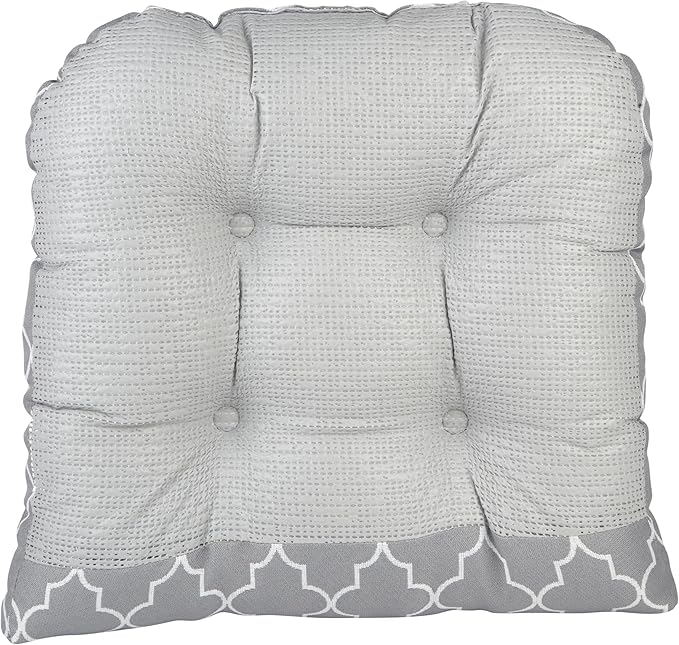 Klear Vu Gripper Overstuffed Universal Non-Slip Dining Chair Cushions for Kitchen Decor or Office Use, U-Shaped Skid-Proof Seat Pad, 15x15 Inches, 2 Count (Pack of 1), Geo Gray