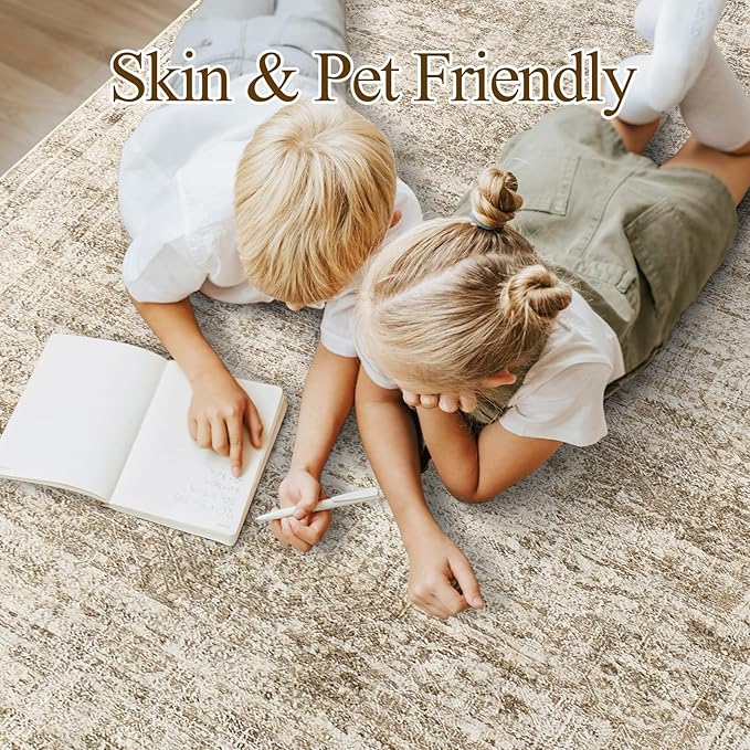 Area Rugs 4x6 for Living Room, Vintage Washable Rugs for Dining Room, Kitchen, Non-Slip Area Rug Brown