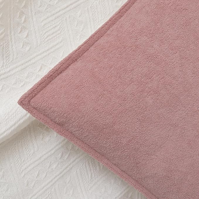 Kevin Textile Waterproof Decorative Pillow Covers Plush Pink 16x16 Inch Pack of 2 Soft Boucle Textured Throw Pillowcases Elegant Accent Pillows for Couch Sofa Chair Bed Home Decor Indoor Outdoor