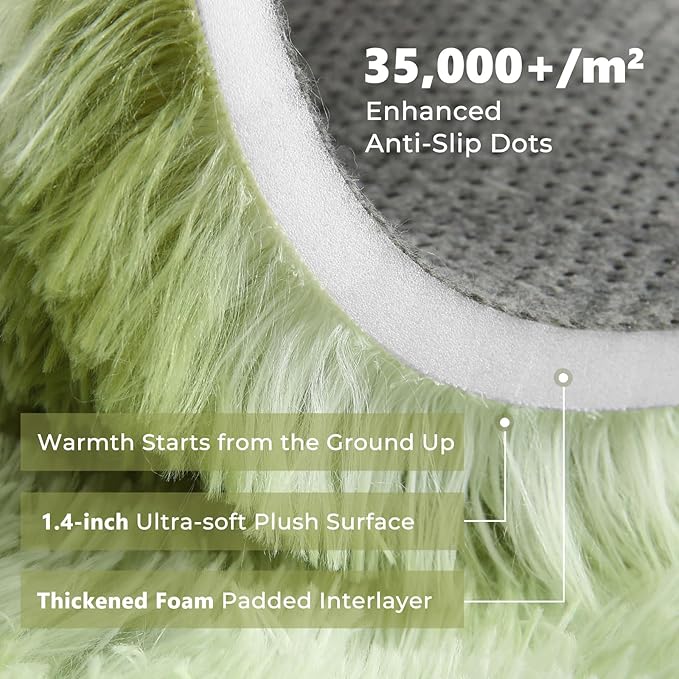 OPPODREAM Round Rugs 5ft for Play Room, Ultra Soft Circle Rug for Bedroom, 5 ft Fluffy Kids Carpet with 0.4" Thick Non-Slip Backing, Long Pile Shag Carpet, Fuzzy, Shaggy, Tie-dye Light Green & Green