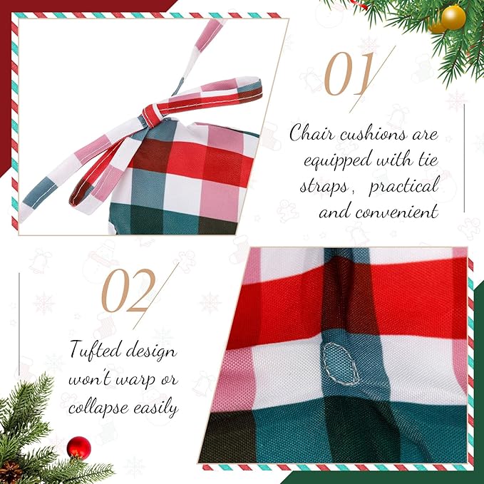Geetery 4 Pack 4 Pack Chair Cushions for Dining Chair Kitchen Seat Pads with Ties Buffalo Plaid Soft Comfy Square Pads for Home, Outdoor, Patio, Room (Red,Green) (Red,Green)