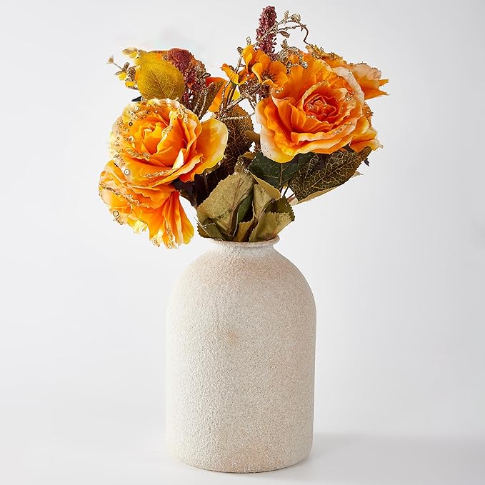 Beige Vases for Home Decor Large Beige Metal Flower Vases for Table Centerpieces Living Room, Wabi Sabi Decor Modern Minimalist Table Decor