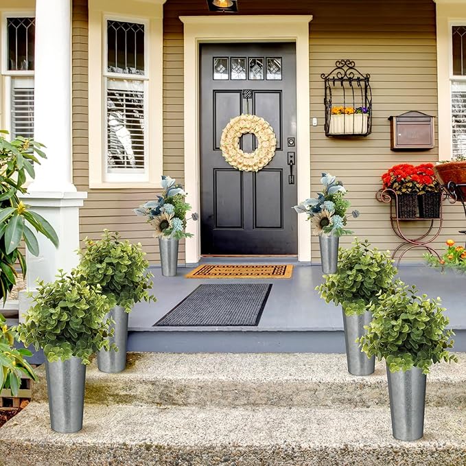 Bokon 32 Pack 9 Inch Flower Bucket Bulk, Galvanized Metal Vases, Rustic Vintage Flower Vases with Handles, Tall Farmhouse Planter Pails Buckets for Wedding Centerpieces, Party Decoration, DIY Craft