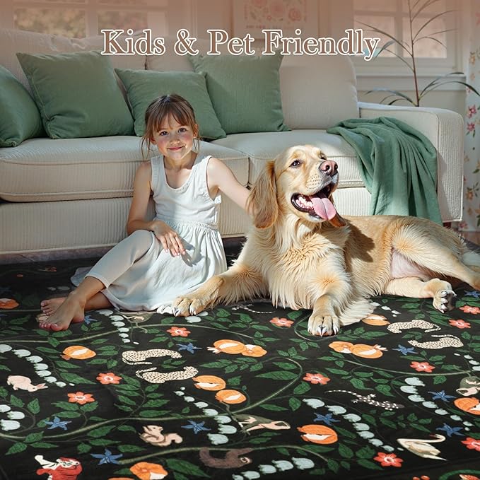 OJIA Animal Print Area Rugs 8x10, Non Slip Black Washable Rugs for Living Room 8x10 Rug, Soft Modern Bedroom Rug Under Bed Ultra-Thin Large Carpet for Nursery Dining Room Office Playroom