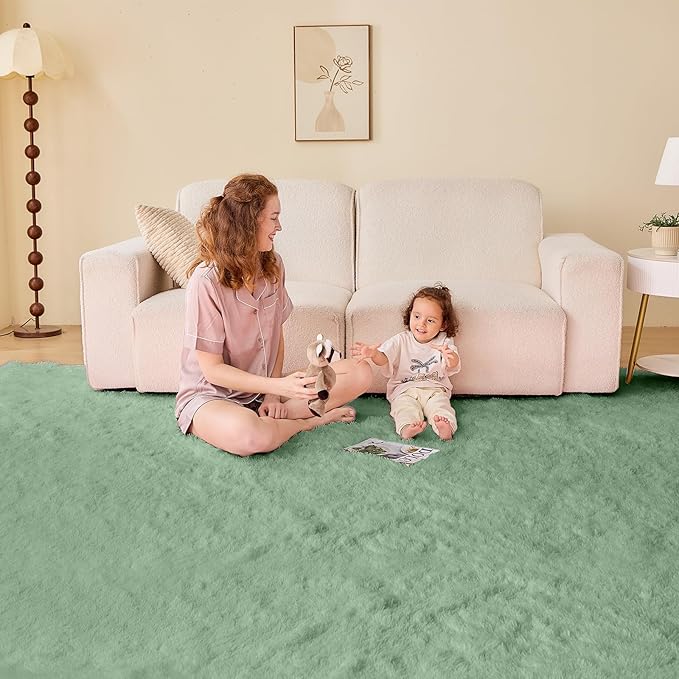 OPPODREAM 4ft Sage Green Circle Rug for Bedroom, Ultra-Soft Round Rugs 4-ft for Living Room, Fluffy Carpet for Nursery, Kids, Girl, Boy, Baby, Plush, Fuzzy, Shag, Shaggy, Mint Green Cute Home Decor