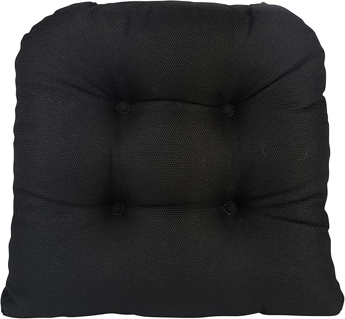 Klear Vu Gripper Overstuffed Universal Non-Slip Dining Chair Cushions for Kitchen Decor or Office Use, U-Shaped Skid-Proof Seat Pad, 15x15 Inches, 2 Count (Pack of 1), Solid Black