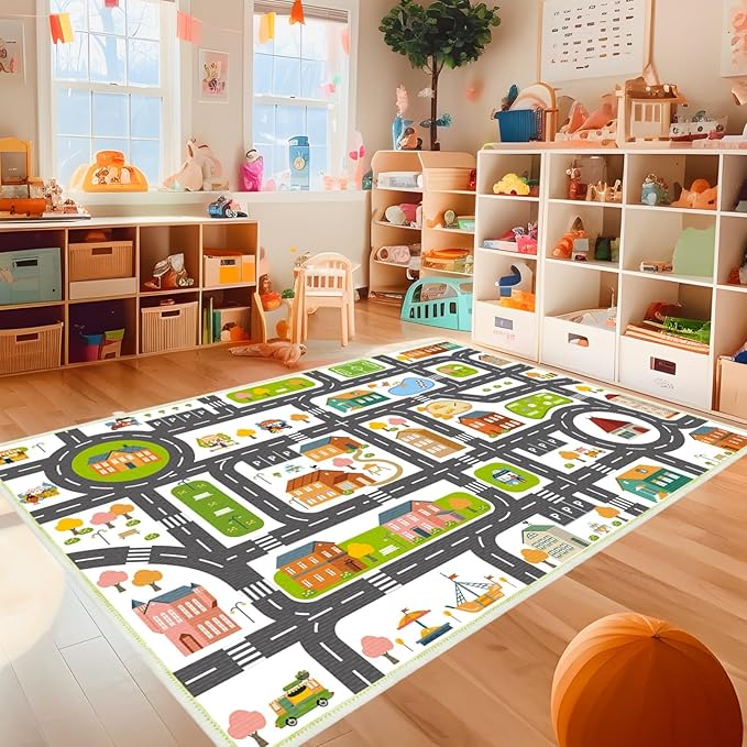 Kids Carpet Car Rug Play Mat, 5'x8'Road Rug Carpet for Kids, City Life Educational Area Rugs with Non-Slip Road Traffic Floor Rug Mats, Great Ideal Gift for Kids Playroom Bedroom Boys