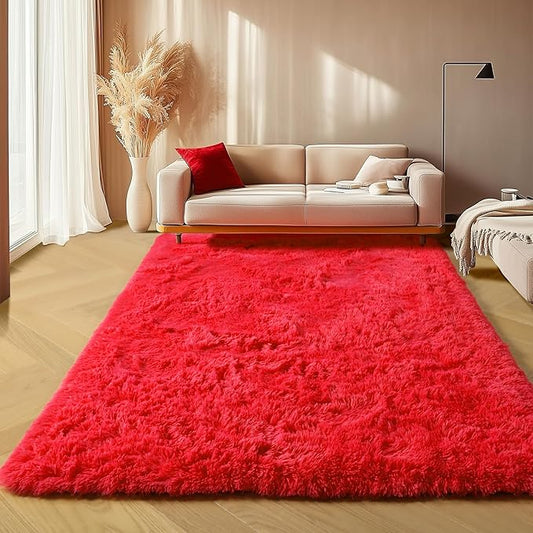 ONASAR Red Rugs for Living Room Bedroom, 5x8 Washable Fluffy Bedside Area Rug, Soft Plush Shaggy Indoor Floor Carpet for Nursery Kids Girls Boys Teen Dorm Home Office Decor Aesthetic