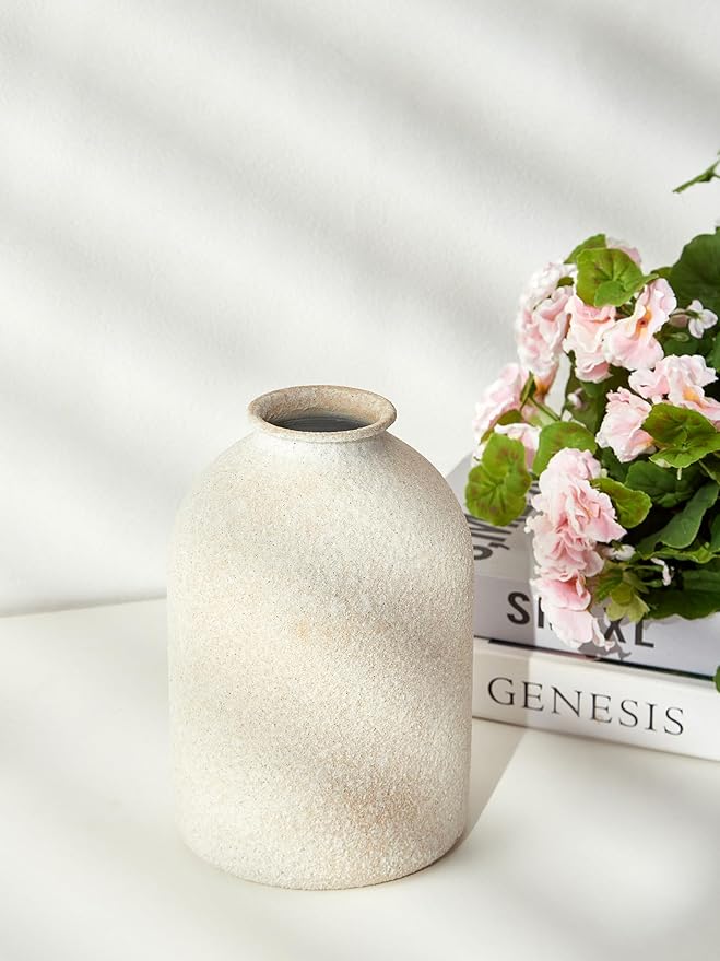 Beige Vases for Home Decor Large Beige Metal Flower Vases for Table Centerpieces Living Room, Wabi Sabi Decor Modern Minimalist Table Decor