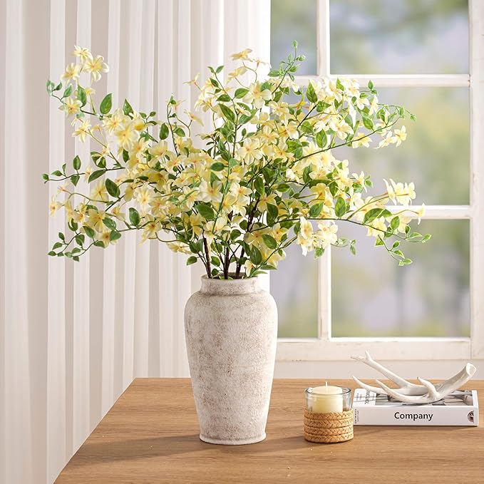 Ceramic Large Flower Vase, 11 Inch Tall White Rustic Vase Farmhouse Decorative Vase Floral Pottery Vases for Home Decor Table Living Room Entryway Mantel Bedroom Bathroom Kitchen - Rustic White