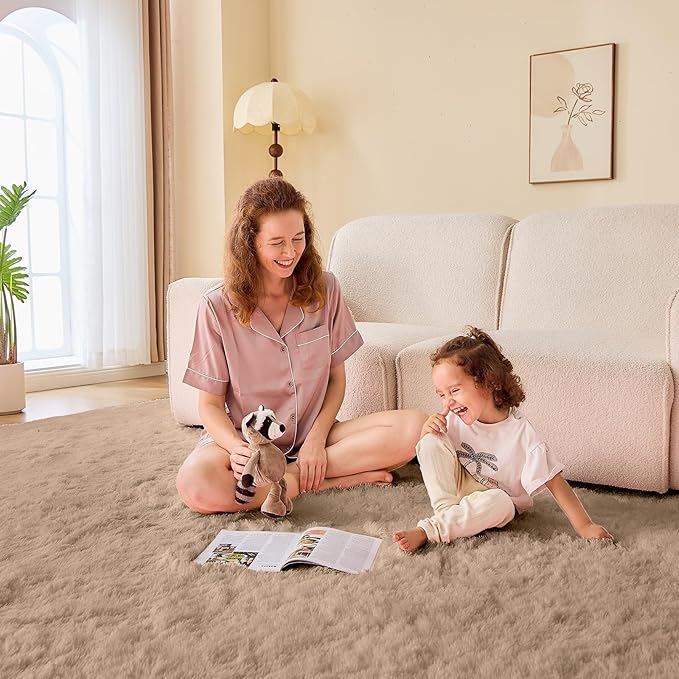 OPPODREAM 6ft Beige Circle Rug for Bedroom, Ultra-Soft Round Rugs 6-ft for Living Room, Fluffy Carpet for Nursery, Kids, Girl, Boy, Baby, Plush, Fuzzy, Shag, Shaggy, Cute Home Decor