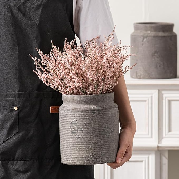 Ceramic Flower Vase 7.5 inch Farmhouse Rustic Vase for Home Decor Handcrafted Pottery Terracotta Vases for Dining Table Decor Fireplace Living Room Bathroom Wedding Centerpiece (01-Dark Brown)