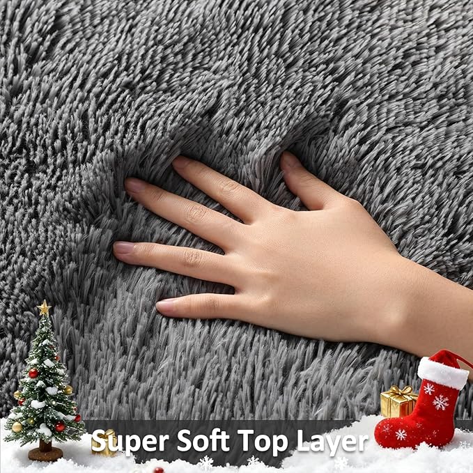 Ophanie Round Rugs 3Ft Grey Circle Area Rug,Christmas Room Decor, Aesthetic Nursery Bedroom Carpet, Fluffy Fuzzy Plush Soft Shaggy Gray Living Room Rugs for Kids Boys Girls Teen Baby Home, Dorm