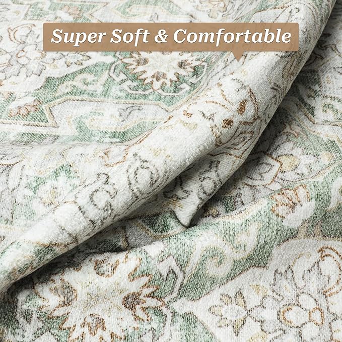 8x10 Area Rugs, Washable Rugs, Large Stain Resistant Area Rug for Living Room Bedroom Dining Room, Vintage Farmhouse Rug Green