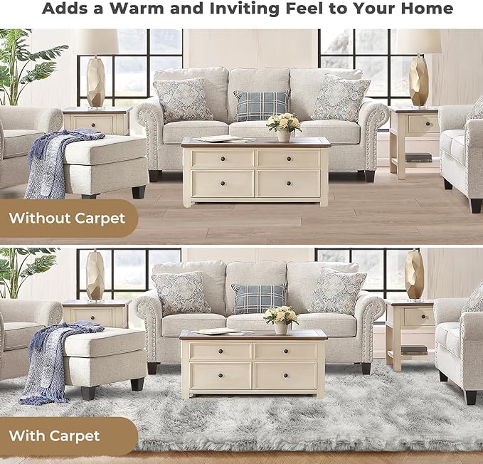 OPPODREAM Round Rugs 4ft for Play Room, Ultra Soft Circle Rug for Bedroom, 4 ft Fluffy Kids Carpet with 0.4" Thick Non-Slip Backing, Long Pile Shag Carpet, Fuzzy, Shaggy, Tie-dye Light Grey & Grey