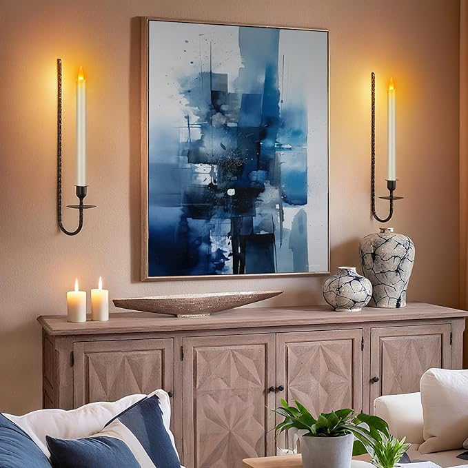 10" Flameless Taper Candles with Remote, Electric Led Candlesticks, Plastic Tall Taper Candles Battery Operated with Flickering Flame for Halloween Christmas Wedding Home Décor(Ivory, 12 Pack)