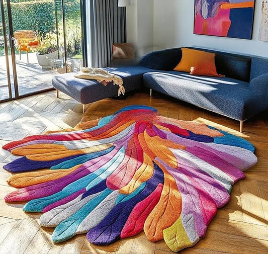 Handmade Irregular Floral Wool Area Rug Vibrant Multicoloured Garden Flower Design Soft Plush Durable Thick Carpet for Living Room Bedroom (Colourful Multi, 5 x 8 feet, Feet)