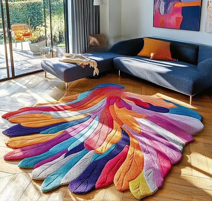 Handmade Irregular Floral Wool Area Rug Vibrant Multicoloured Garden Flower Design Soft Plush Durable Thick Carpet for Living Room Bedroom (Colourful Multi, 8 x 10 feet, Feet)