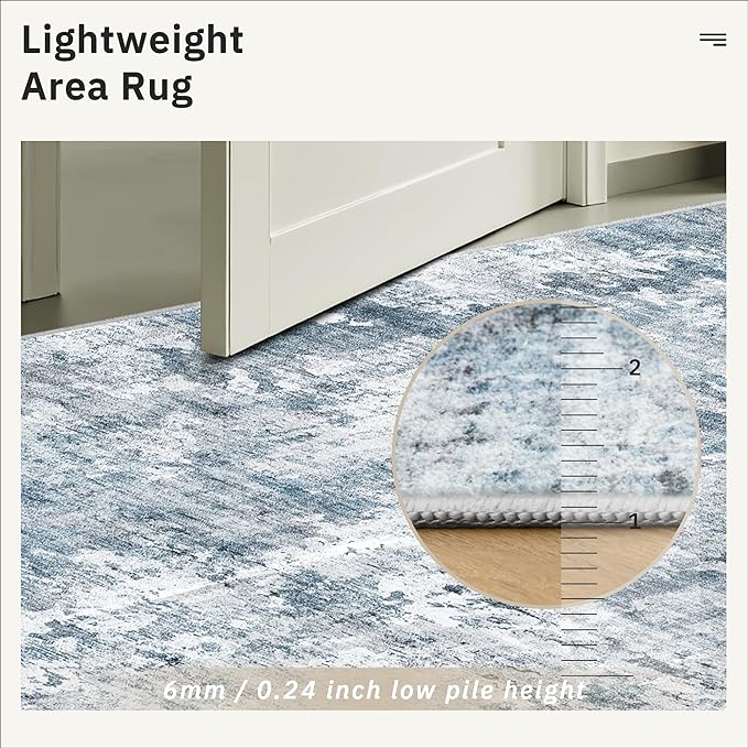 Area Rug 6x9 Abstract Rugs for Living Room 6 x 9 Washable Rugs Blue Non Slip Low Pile Rugs for Bedroom Dining Room Foldable Thin