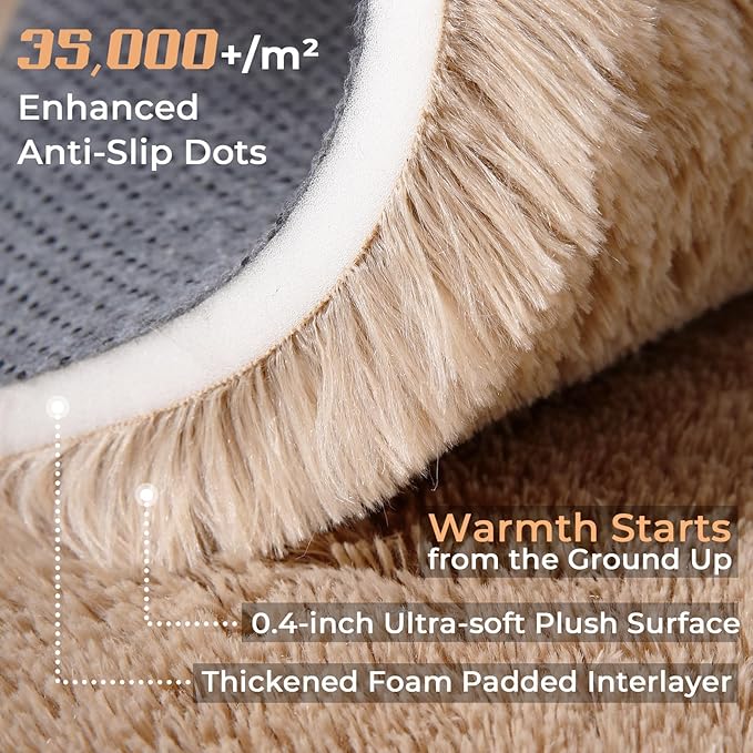 OPPODREAM 5ft Beige Circle Rug for Bedroom, Ultra-Soft Round Rugs 5-ft for Living Room, Fluffy Carpet for Nursery, Kids, Girl, Boy, Baby, Plush, Fuzzy, Shag, Shaggy, Cute Home Decor