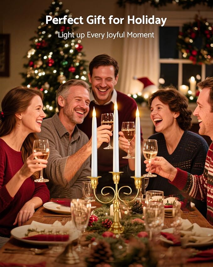 10.5" Flameless Taper Candles, Battery Operated Plastic LED Candlesticks with Remote, Timer & Dimmer, 3D Flickering Flame for Wedding, Christmas, Halloween, Home Decor, 6 Pack, White