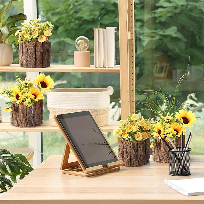 12 Pcs Wooden Vase for Centerpieces Christmas Table Decor Wooden Flower Vase Rustic Bark Stump Buckets Vintage Wood Planter Pots for Xmas Woodland Party Wedding Window Home Farmhouse