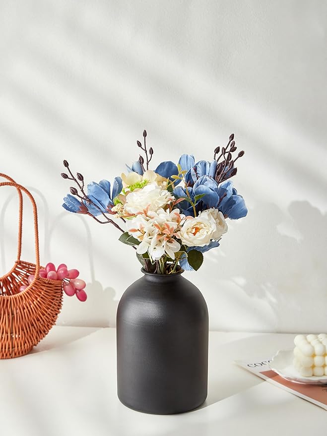 Black Vases for Home Decor Large Black Vase for Table Centerpieces Living Room, Matte Black Metal Vase Wabi Sabi Decor