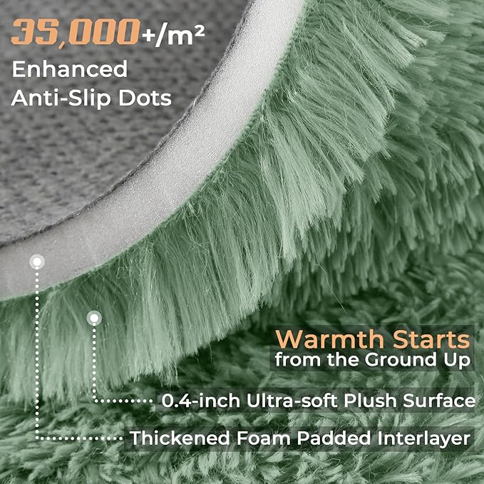 OPPODREAM 4ft Sage Green Circle Rug for Bedroom, Ultra-Soft Round Rugs 4-ft for Living Room, Fluffy Carpet for Nursery, Kids, Girl, Boy, Baby, Plush, Fuzzy, Shag, Shaggy, Mint Green Cute Home Decor