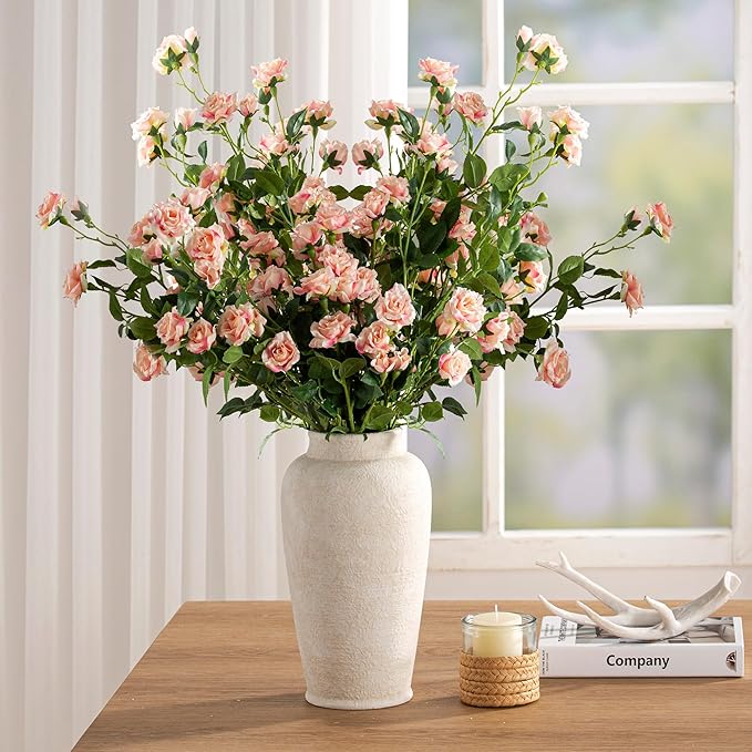 Ceramic Flower Vase, 11 Inch Large White Flower Vase Tall Rustic Farmhouse Decorative Vase Floral Pottery Vases for Home Decor Table Living Room Entryway Mantel Bedroom Bathroom Kitchen - White