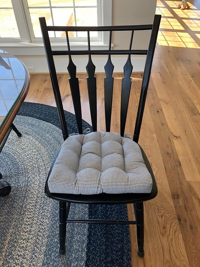 Barnett Home Decor Chair Cushions for Dining Chairs - 16.5x18 Kitchen Chair Cushions - Machine Washable, 100% Cotton, Made in USA - Latex Foam Chair Pads - Madrid Dark Blue Gingham Medium Pack of 4