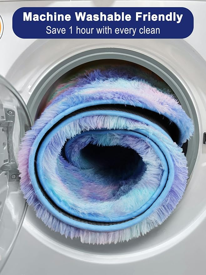 ONASAR Rainbow Round Area Rugs 6ft, Fluffy Soft Bedroom Circle Rug for Kids Girls Boys Teen Room, Plush Shaggy Floor Carpet Mats for Dorm Nursery Living Room Playroom Home Decor Aesthetic