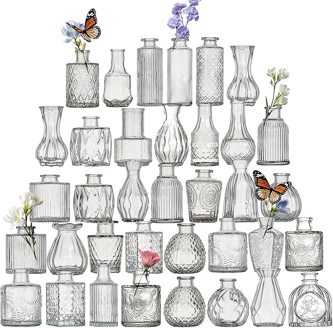 Glass Bud Vase Set of 36 Pcs Small Minimalist Vases for Flowers, Vintage Rustic Home Decor for Table Centerpiece Wedding Party, Modern Clear Aromatherapy Bottle for Living Room Bedroom