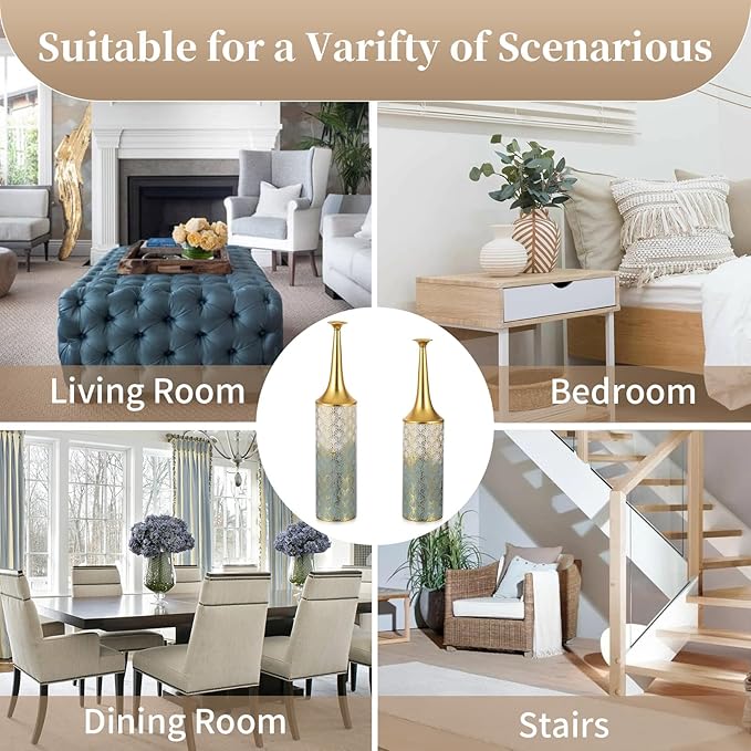 Sziqiqi Large Floor Vases Decorative Tall- 23.4/26in Set of 2 Coastal Big Vase for Home Decor Living Room Rustic Flowers Vases Metal Plant Farmhouse Vases for Pampas Grass Feathers Twigs Branches