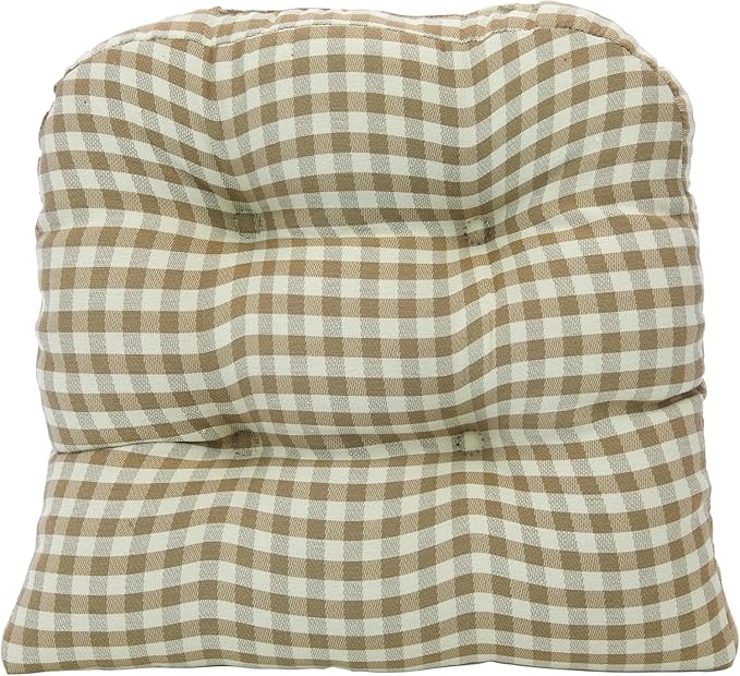Klear Vu Gripper Overstuffed Universal Non-Slip Dining Chair Cushions for Kitchen Decor or Office Use, U-Shaped Skid-Proof Seat Pad, 15x15 Inches, 2 Count (Pack of 1), Gingham Natural