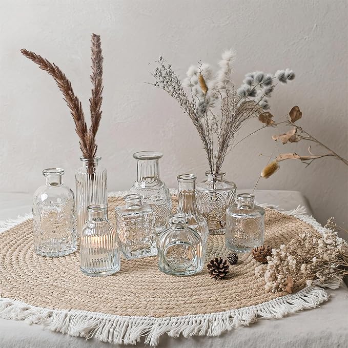 Glass Bud Vase Set of 16 Pcs Small Minimalist Vases for Flowers, Vintage Rustic Home Decor for Table Centerpiece Wedding Party, Modern Clear Aromatherapy Bottle for Living Room Bedroom