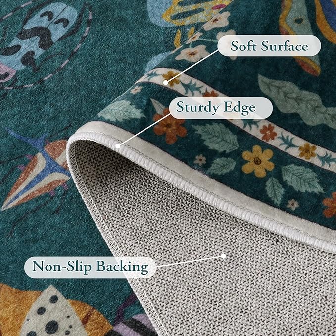 Lahome Insect Washable Round Area Rug, Soft Round Rugs 6ft Ultra-Thin Non-Slip, Boho Large Circle Carpet for Bedroom Living Room Kitchen Nursery, Dark Green